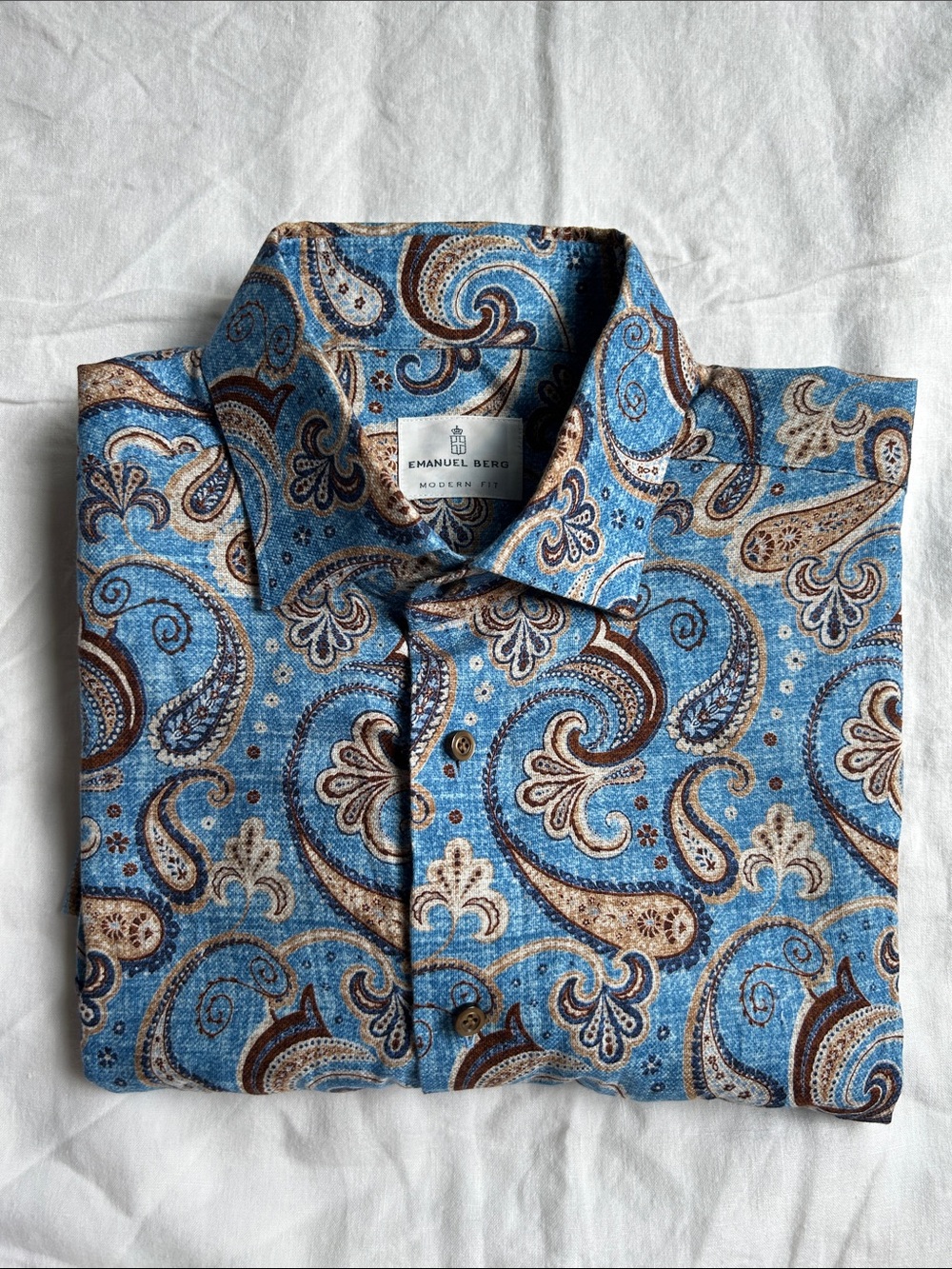 Emanuel Berg Blue Paisley Long-Sleeve Button-Down Shirt